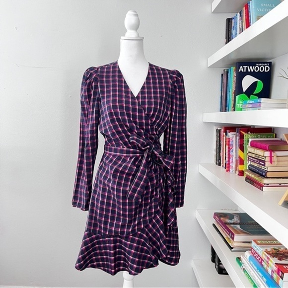 Tanya Taylor Lexi Plaid Dress in Berry Multi Size 10 - Picture 1 of 16